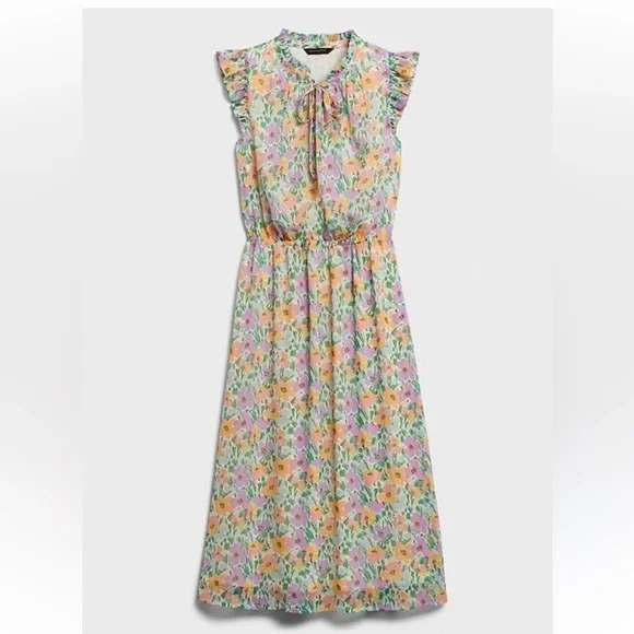 Banana Republic Ruffle Floral MIDI Dress Size Small NWT - Picture 1 of 12